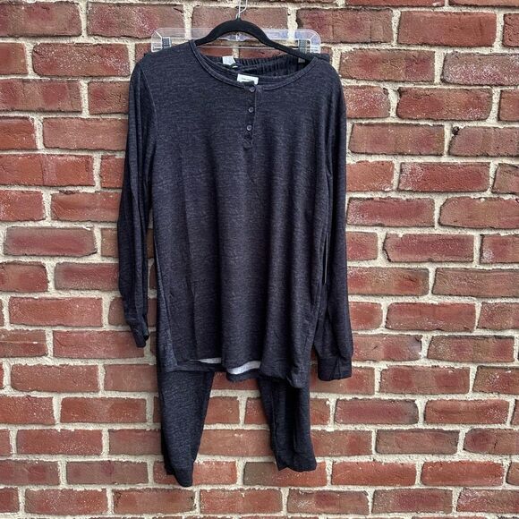 Catherine Malandrino $69 Women Henley Top Jogger 2 PC Lounge PJ Set Black 3X NEW - Picture 1 of 5